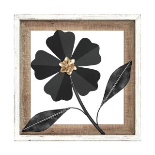Metal decorative Fylliana Flower 059 black-white metal-wood ,in size 30.5x3x30.5cm