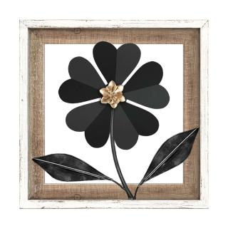 Metal decorative Fylliana Flower black-white metal-wood ,in size 30.5x3x30.5cm