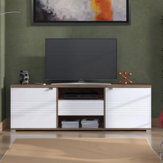 TV Shelf Fylliana Grenoble in white-artisan oak-white high gloss color ,size 176x40x57cm