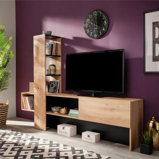 TV shelf Fylliana Orense in Artisan oak-black color ,size 185x36x138cm