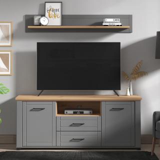 Tv shelf Valencia TV 160 in grey graphite-artisan oak color-grey mat foil ,size 161*41*66.5cm