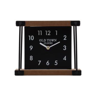 Table clock Fylliana Old Town in nature color metal-wood ,size 22.5x8.5x18.5cm