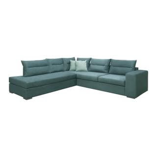 Left side corner sofa Fylliana Le Mans in petrol color with mint cushions, size 278*257cm