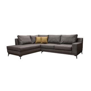 Left side corner sofa Fylliana Korina in light brown with mustard cushions, size 272x220x83cm