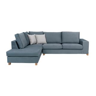 Corner sofa Fylliana Geneva in blue color with cream cushiοns, left side, size 280*220cm