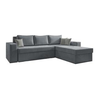 Corner sofa Fylliana Motion in grey color with taupe cushions, size 250x180x79cm