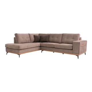Corner sofa Fylliana Sebastian in brown color with dark brown cushiοns, left side, size 280x220cm