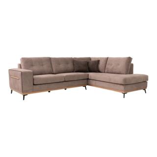 Corner sofa Fylliana Sebastian in brown color with dark brown cushiοns, right side, size 280x220cm