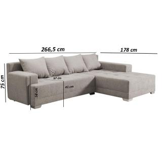Corner sofa bed Galaxy beige color ,in size 267*178*75cm