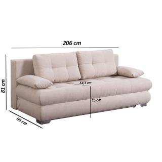 Sofa bed Tivoli in beige color, size 206*99*81