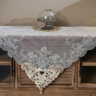 Tablecoth with lace Fylliana in ivory color, size 110*110cm