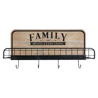 Metal Hanger with shelf Fylliana Family black-nature metal-wood ,in size 60x12x31cm