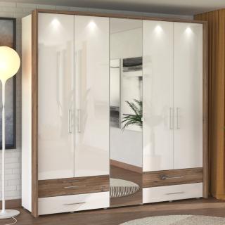 Wardrobe NARBONA 5K4F2O in white-flagstaff-white high gloss foil color ,size 224x57x226,5cm