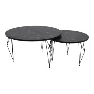 Set of 2 round coffee table Diamond in black marble color ,size 80x47εκ + 60x42cm