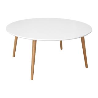 Round coffee table Fylliana in white top and natural wood legs, size 90*90*45cm