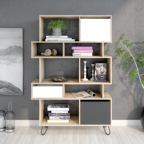 Bookcase Fylliana match grey oak-black 100x35x150cm