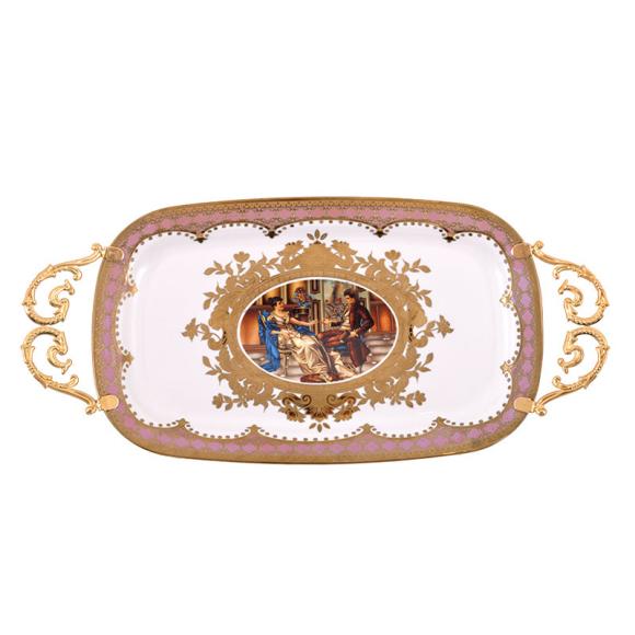 Tray oval with handles Fylliana in gold color, size 37cm