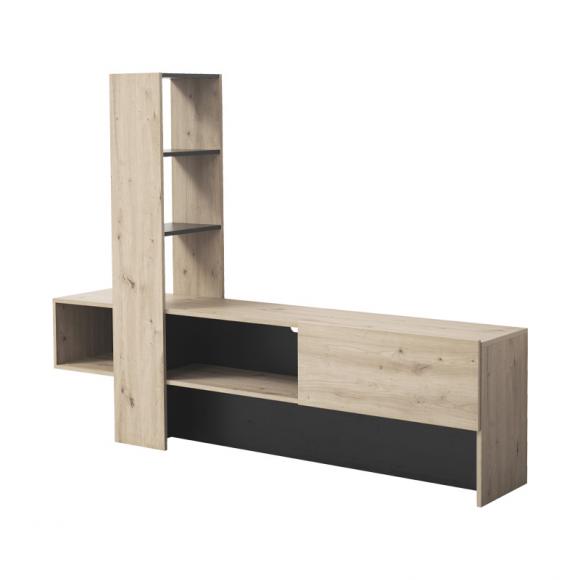 TV shelf Fylliana Orense grey oak / black 185.5*36.5*138.5