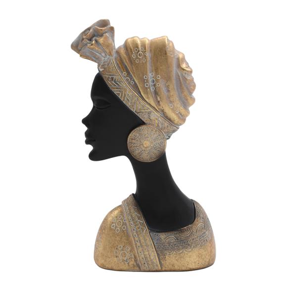 Table decorative item Fylliana African lady in black-gold color, size 16x7x27cm