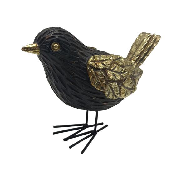Decoration bird with stand Fylliana 20792 in black-gold color ,size 21x9,5x14,5cm