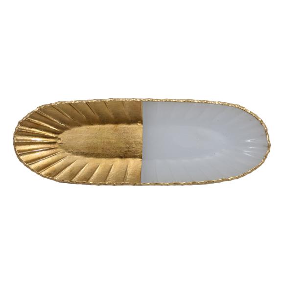 Glass oval platter Fylliana in transparent-golden color, size 44cm