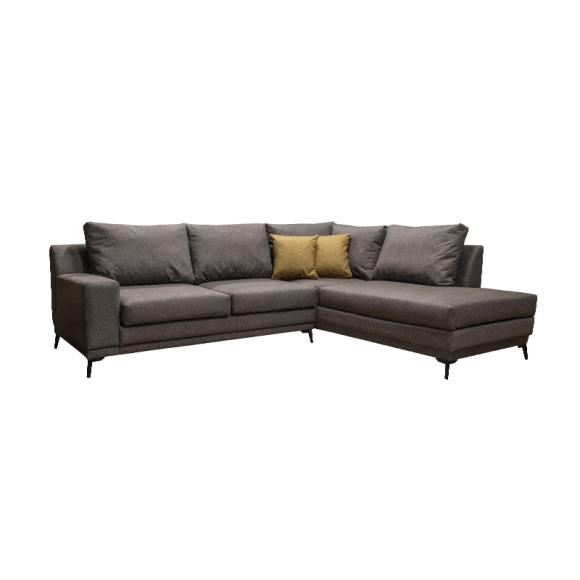 Right side corner sofa Fylliana Korina in light brown with mustard cushions, size 272x220x83cm
