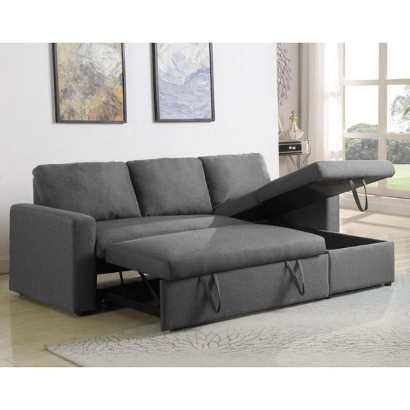 Sectional sofabed Fylliana with storage place and linen fabric-dark Grey color, size 220*146*82cm