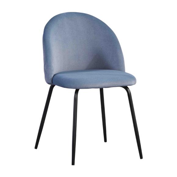 Dinning chair Fylliana with raf grey fabric base and black metal legs, size 51x52,5x82,5cm