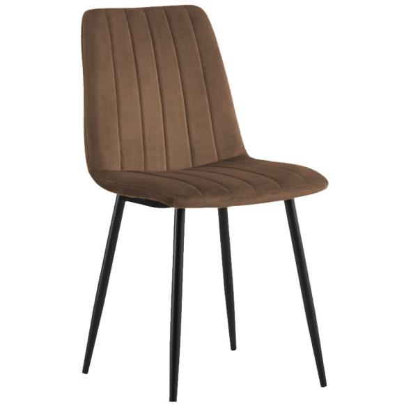 Dinning chair Fylliana 2102 with brown fabric and metal legs ,size 44x55x86cm