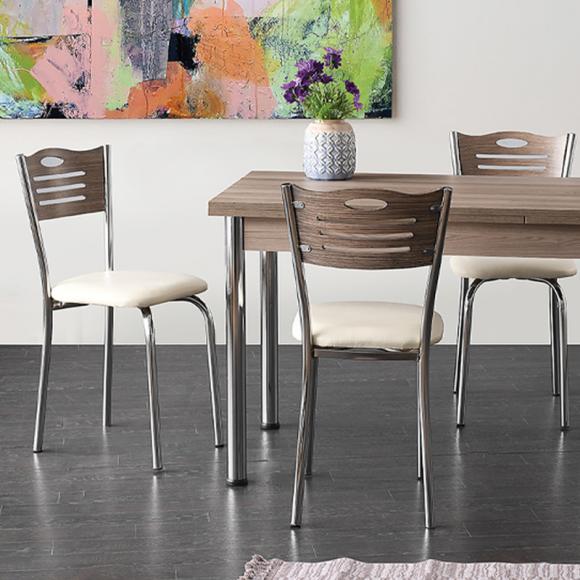 Dining chair Fylliana with chrome frame and gray oak back, size 43*40*84cm