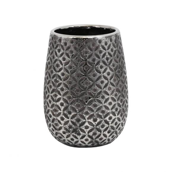 Ceramic vase Fylliana in silver brown color, size 18cm