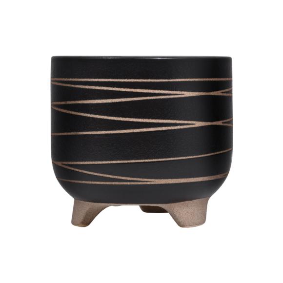 Ceramic vase Fylliana Stripe in black color, size 20x19cm