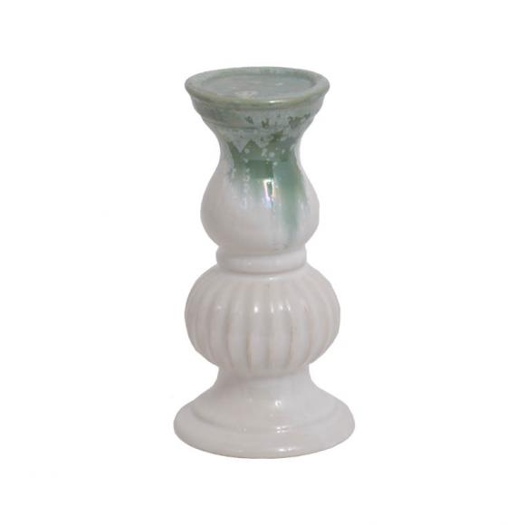 Ceramic candle holder Fylliana with stripes in white-green color 11.5*23cm