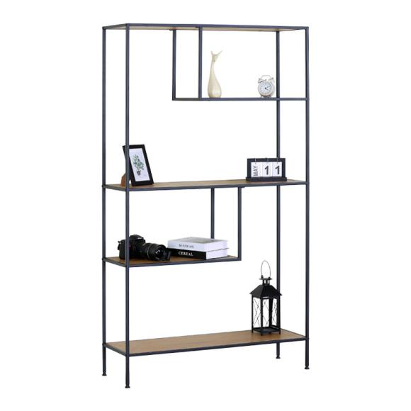 Bookshelf Fylliana with four shelfs in sonoma color and with black steel, size 100x33x178cm