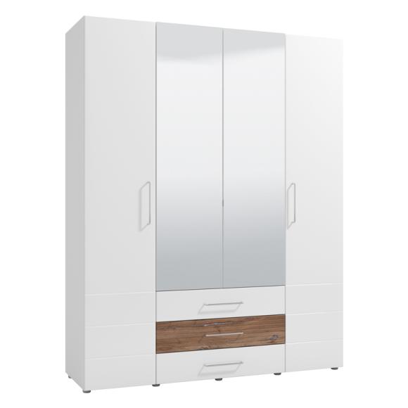Wardrobe NARBONA 4K3F2O in white-flagstaff-white high gloss foil color ,size 179x56,5x226,5cm