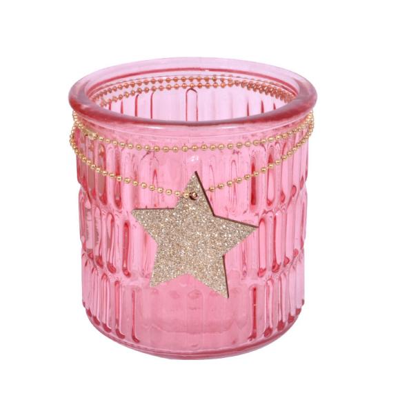 Γυάλινο βάζο Fylliana stripe ροζ 9,5εκ