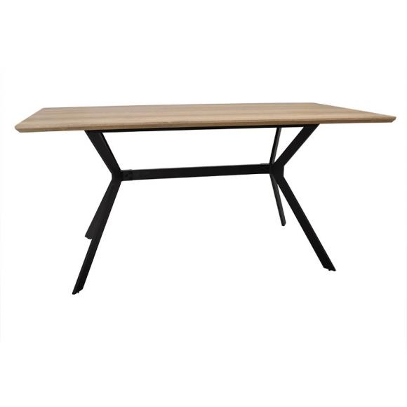 Dining table Fylliana with melamine top in Sonoma color and metallic base, size 160*90*75
