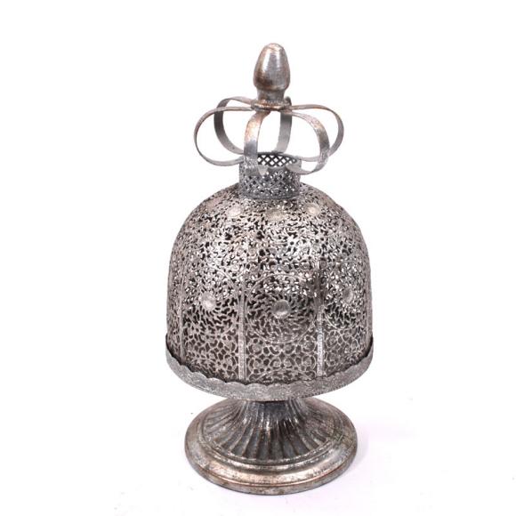 Metallic latern Fylliana with glass in silver color, size 19*39cm