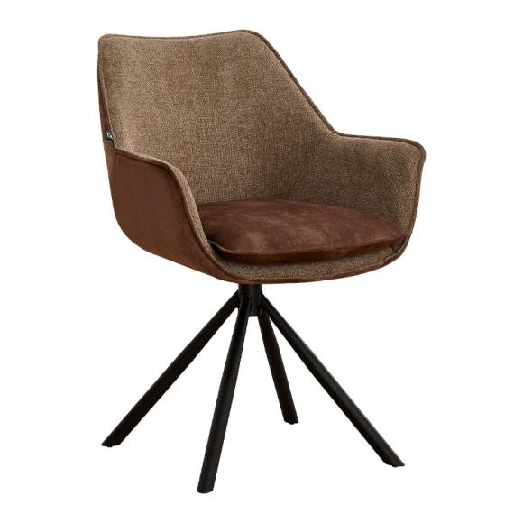 Armchair Fylliana with metal legs and brown fabric, size 62x61,5x84cm