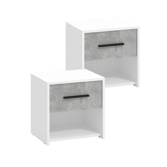 Bedside table Varadero 2NO1F in white-concrete color ,size 42x33x42cm