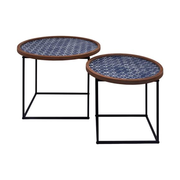 Set of 2 metal tables in blue color ,size 60x60x46cm