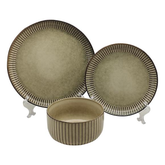 Set of 18pcs plates in stoneware beige color