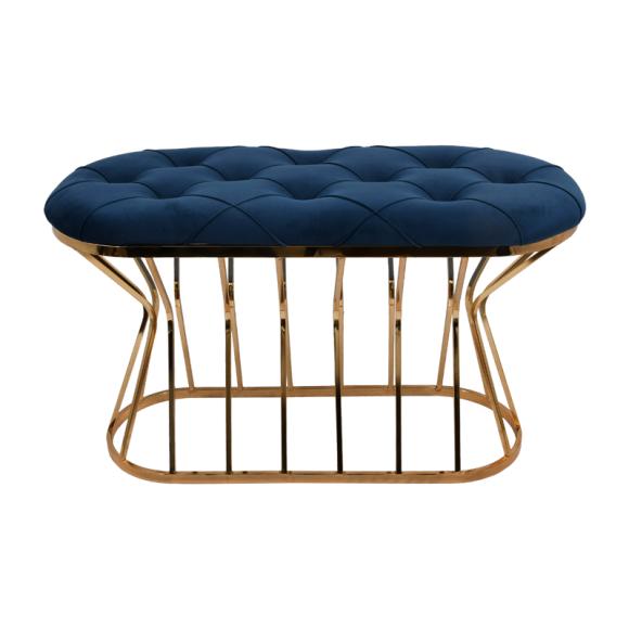 Stool Lithos in metal frame with blue fabric ,size 90x38x53cm