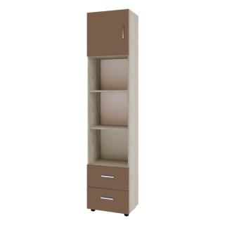 Bookcase Fylliana Smile with shelfs in grey oak with latte doors, size 40*30*180cm