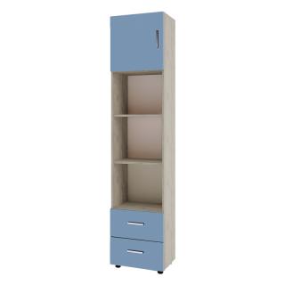 Bookcase Fylliana Smile with shelfs in grey oak with blue doors, size 40*30*180cm