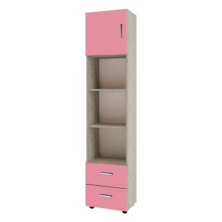 Bookcase Fylliana Smile with shelfs in grey oak with pink doors, size 40*30*180cm