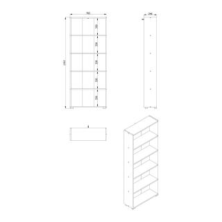 Book shelf TOMAR 5 in white color ,size 70x24,5x176,5cm