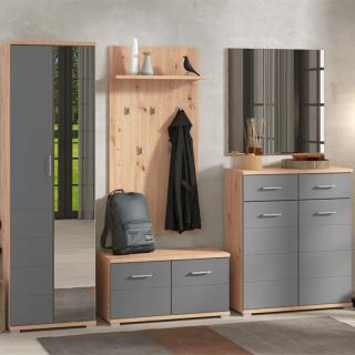 Hall unit element Lanzarote P2 OG with mirror in artisan color-grey matt color ,size 58x40x193cm