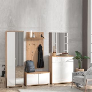 Hall unit element Tenerife P2 OG with mirror in artisan color-white painted glass ,size 58x40x193cm