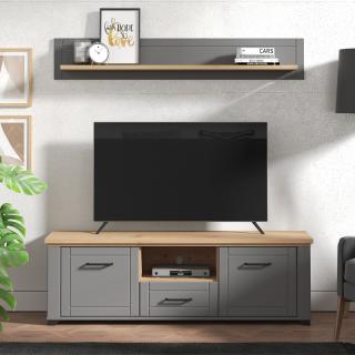 Tv shelf Valencia TV 150 in grey graphite-artisan oak color-grey mat foil ,size 147*41*47.5cm